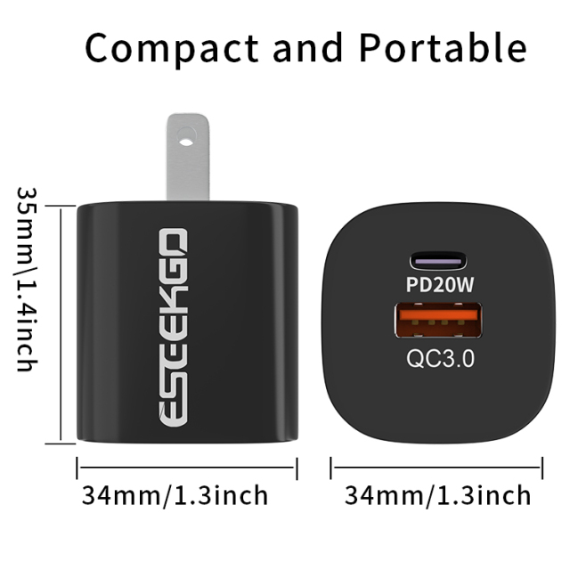 ESEEKGO ES38-UB PD20W+QC3.0 Fast Wall Charger（2 Ports / US）