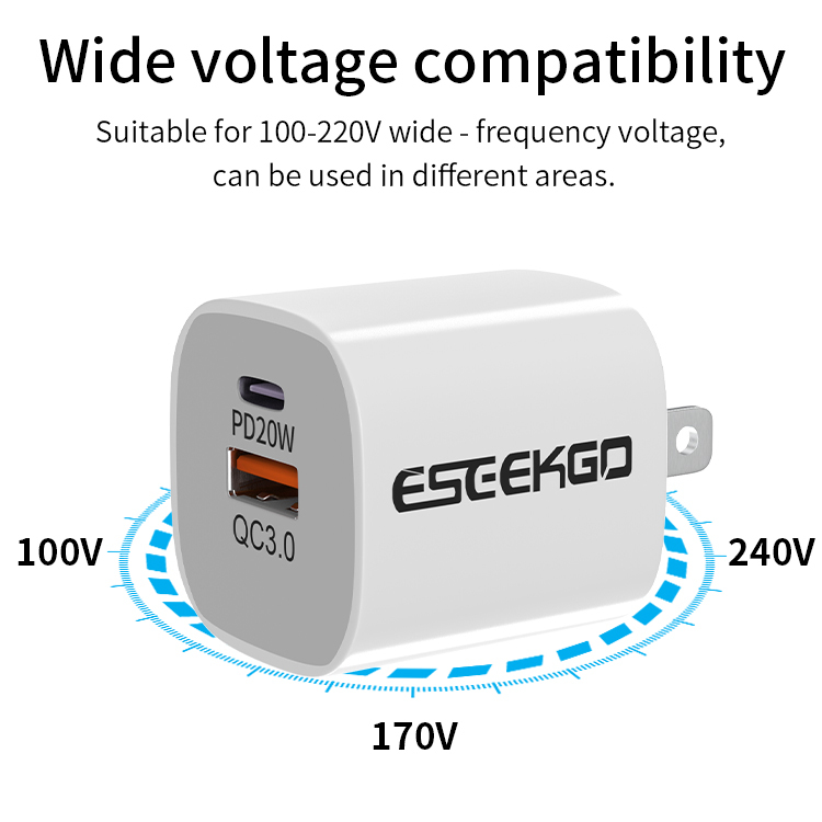 ESEEKGO ES38-UW PD20W+QC3.0 Fast Wall Charger（2 Ports / US）