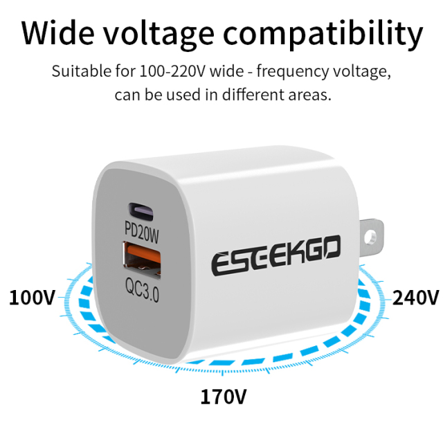ESEEKGO ES38-UW PD20W+QC3.0 Fast Wall Charger（2 Ports / US）