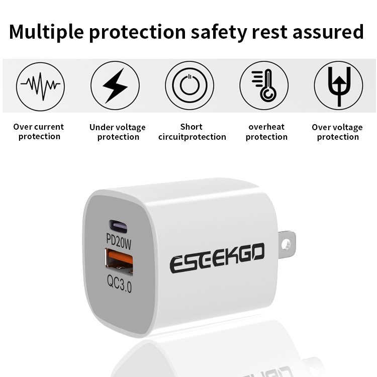 ESEEKGO ES38-UW PD20W+QC3.0 Fast Wall Charger（2 Ports / US）