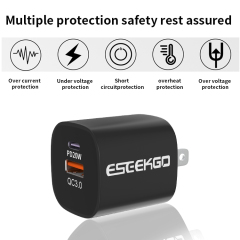 ESEEKGO ES38-UB PD20W+QC3.0 Fast Wall Charger（2 Ports / US）