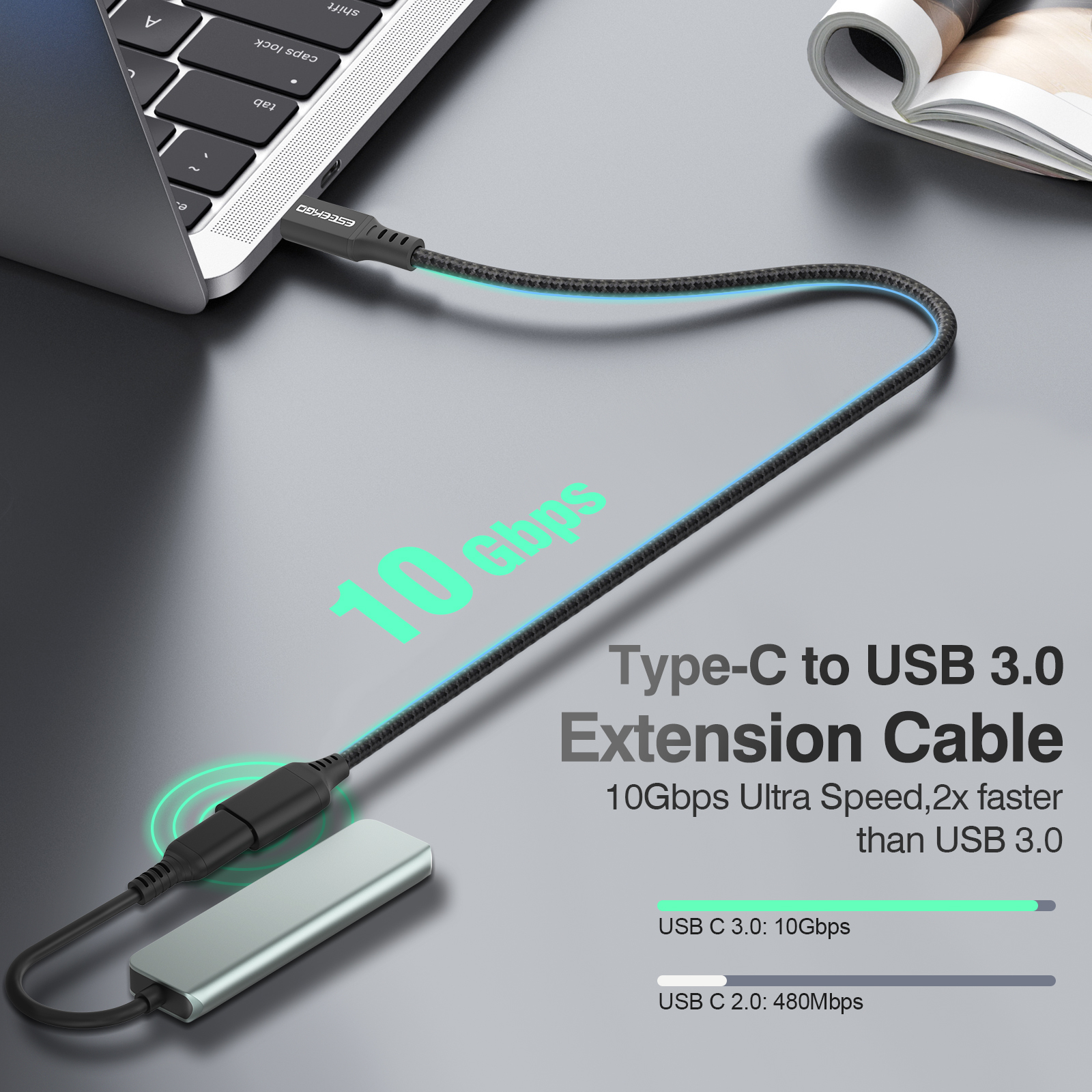 ESEEKGO E-17 TYPE-C Male To USB 3.1 Female 27W 10Gbps Extension Data Cable（3.3FT / 10FT / 16.5FT）