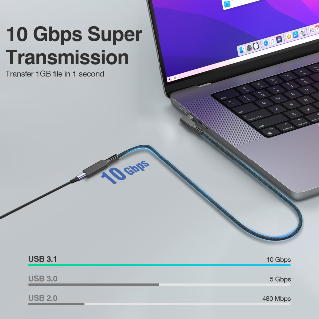 ESEEKGO E-18 Type-C Curved Male to Type-C Straight Female 60W Extension Data Cable（3.3FT / 6.6FT / 10FT）