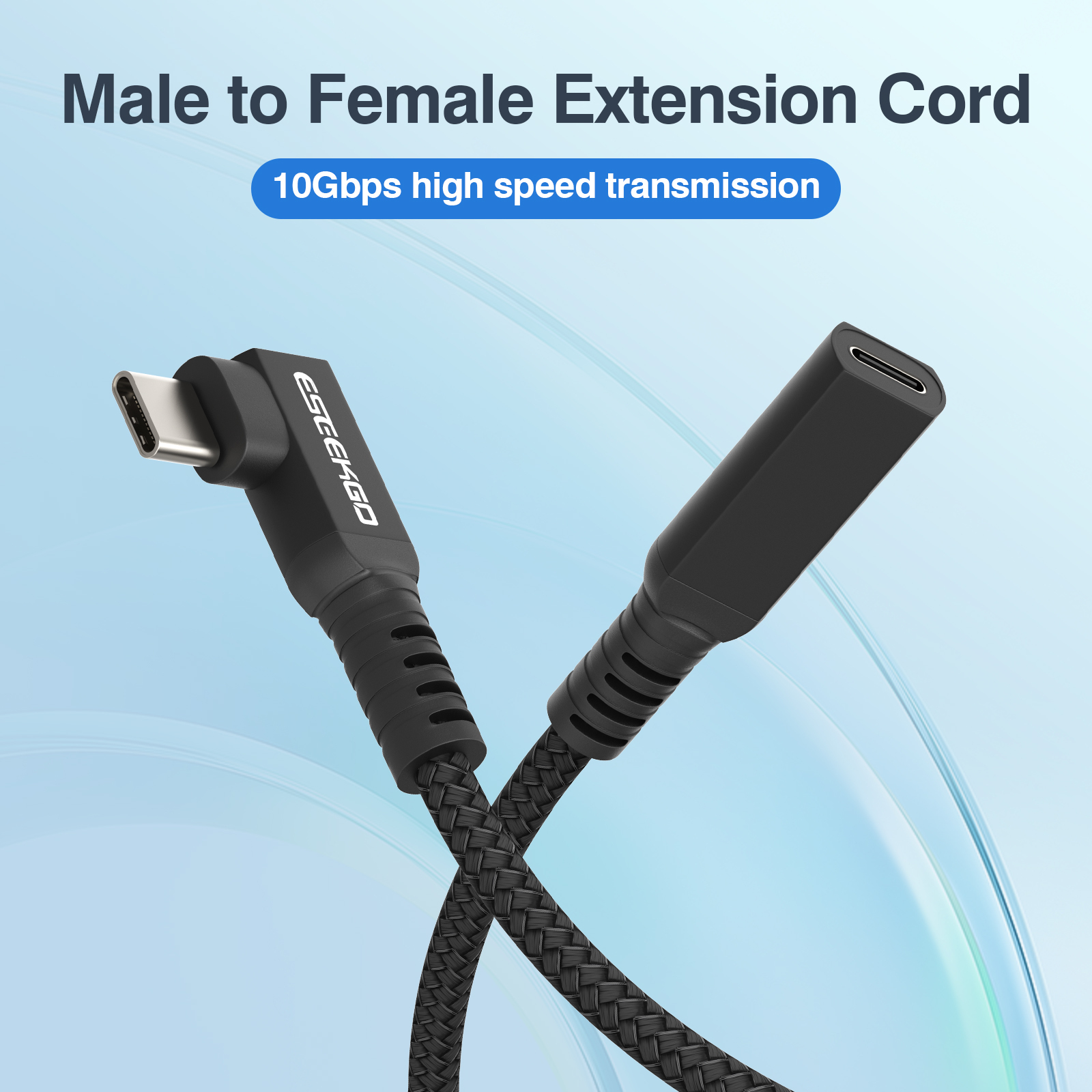 ESEEKGO E-18 Type-C Curved Male to Type-C Straight Female 60W Extension Data Cable（3.3FT / 6.6FT / 10FT）