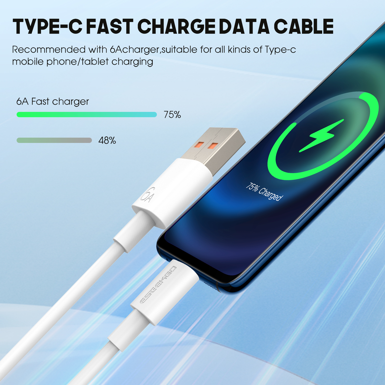 ESEEKGO C-6A 100W 6A Type-C Fast charging data cable（3.3FT / 6.6FT / 10FT）