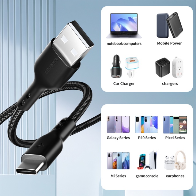 ESEEKGO G-31B Nylon Braided 3.0A 4FT USB To Type-C Data Cable