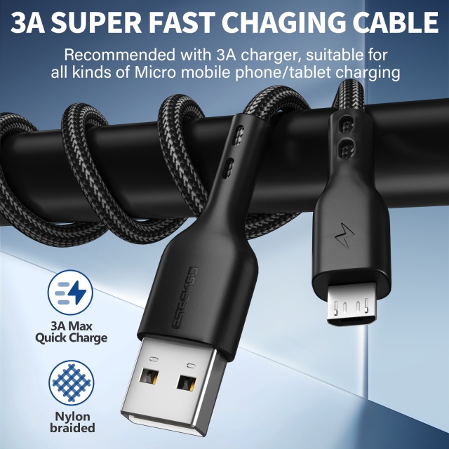 ESEEKGO G-33B Nylon Braided 3.0A 4FT USB to Micro Data Cable