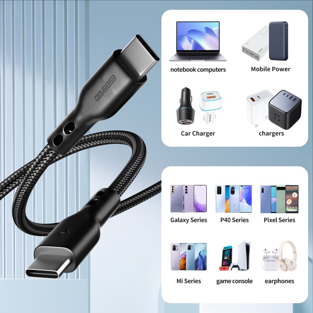 ESEEKGO G-34B Nylon Braided 3.0A 4FT Type-C to Type-C Data Cable