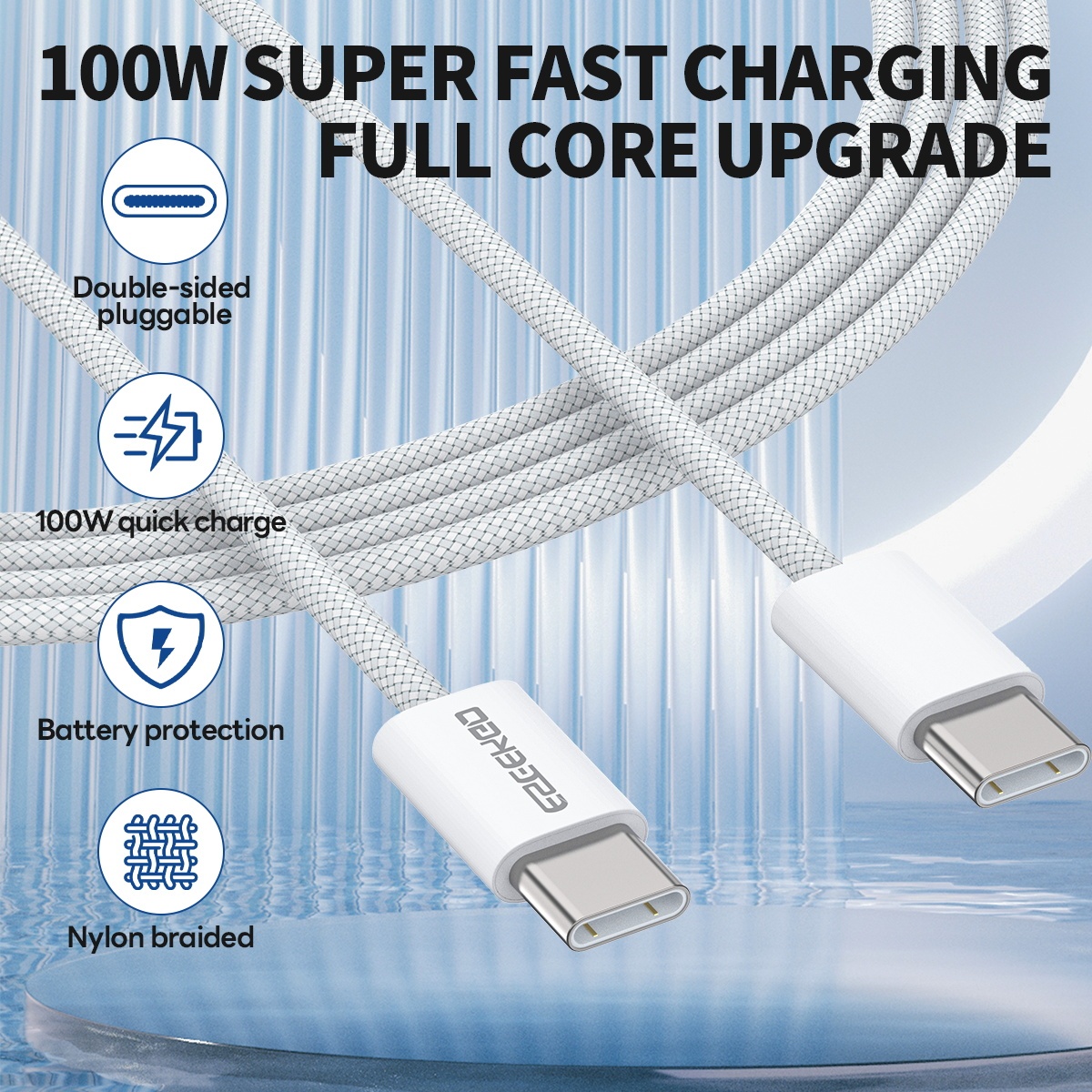 ESEEKGO G-113C Nylon Braided 100W 5.0A 4FT Type-C to Type-C Data Cable