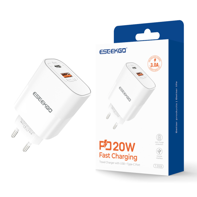 ESEEKGO T-31EB Fireproof PC Travel Adapter（20W / EU / 2 Ports）