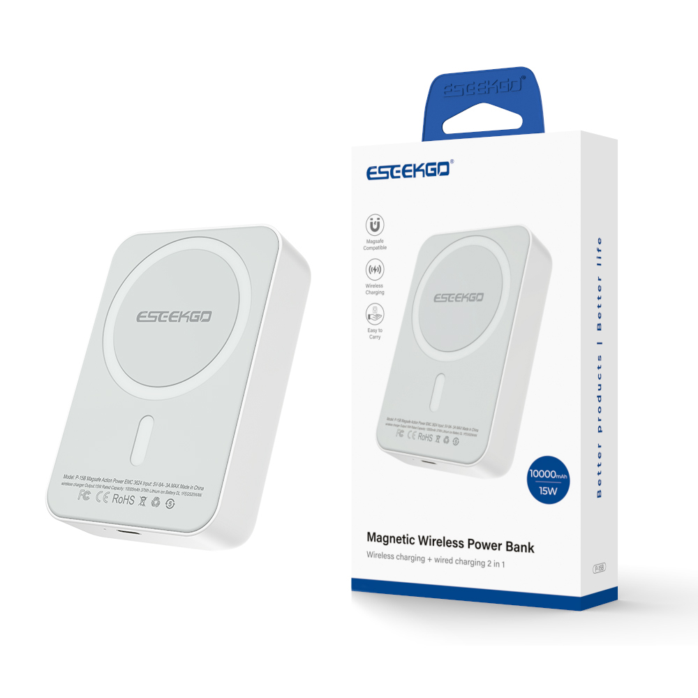 ESEEKGO P-15B 10000mAh 15W Magnetic Wireless Power Bank & 1.3FT USB-C To C Charging Cable