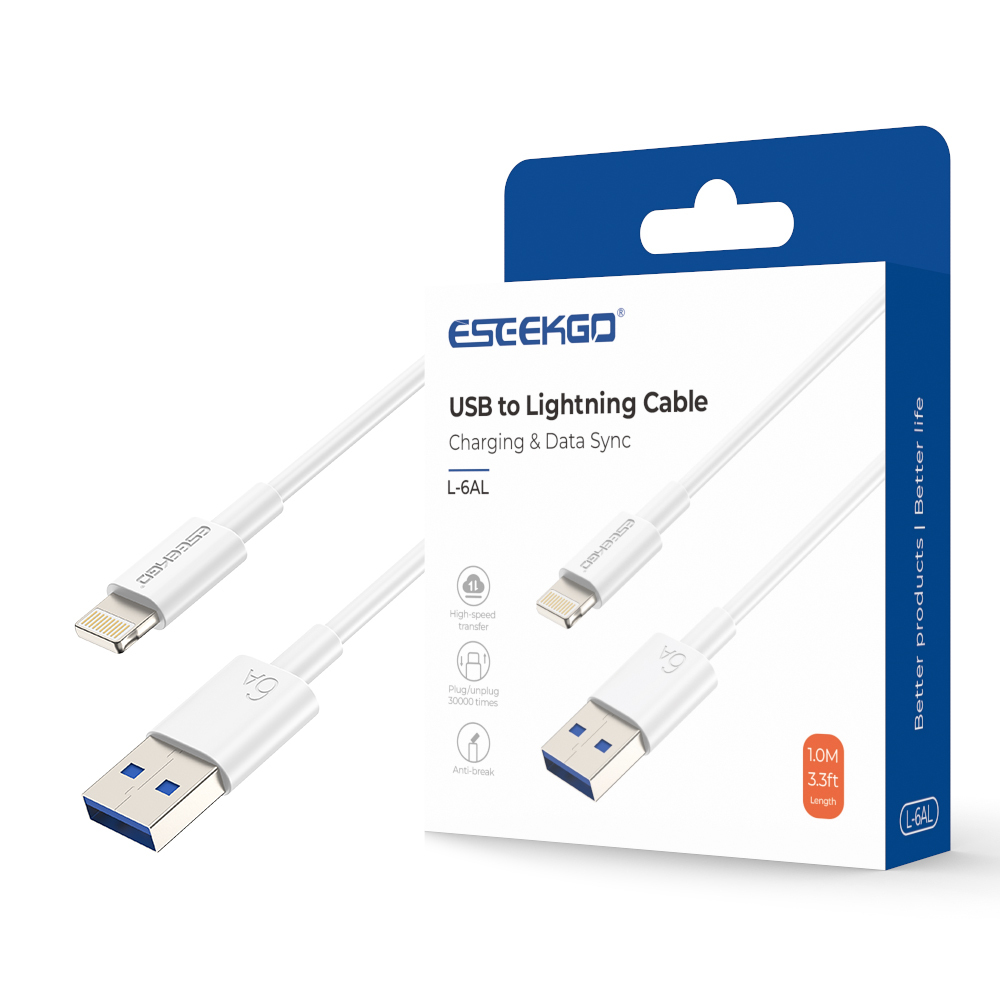 ESEEKGO L-6AL 6A 3.3FT USB To 8 PIN TPE Soft Data Cable