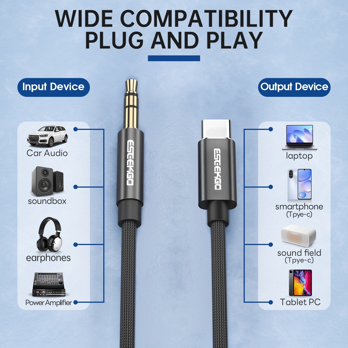 ESEEKGO AX-01 Nylon Braided 4FT Type-C To 3.5mm Audio Cable