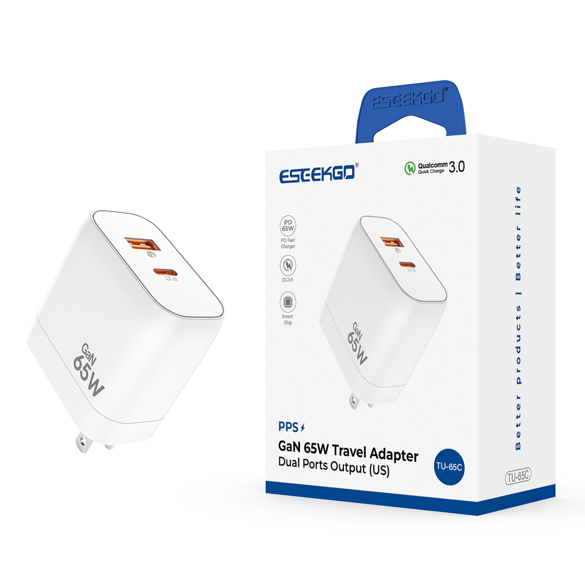 ESEEKGO TU-65C GaN 65W Wall Charger (US Standard With Two Ports)