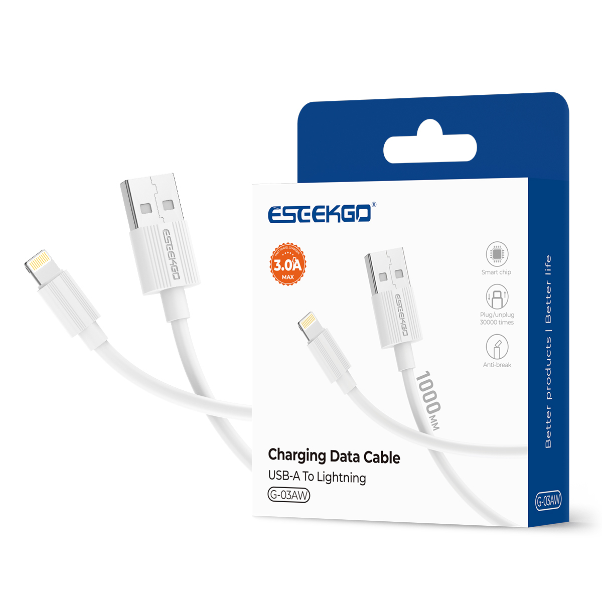 ESEEKGO G-03AW 3.0A 3.3FT USB To 8 PIN Charging Data Cable