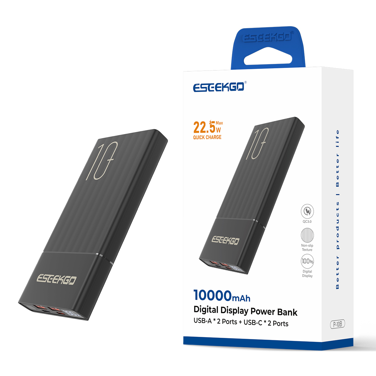 ESEEKGO P-10B 10000mAh PD20W+22.5W Digital Display  Power Bank & 1.3FT USB-C To C Charging Cable