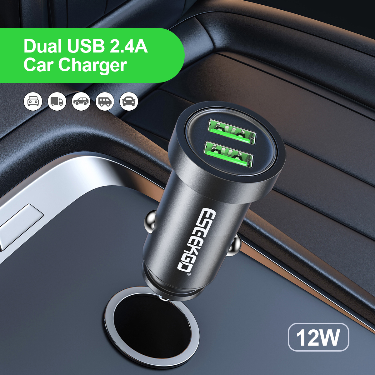 ESEEKGO C-13A Aluminum Dual Ports Mini Car Charger