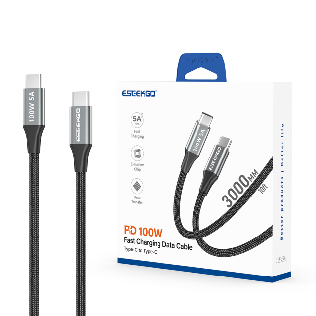 ESEEKGO ES-C300  USB-C To USB-C 100W/5A 3M/10FT Data Cable