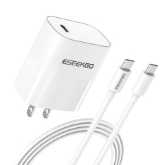 ESEEKGO T-22UC Fireproof PC Travel Adapter With 3.3FT Type-C To Type-C Fast Charging Cable（20W / US）