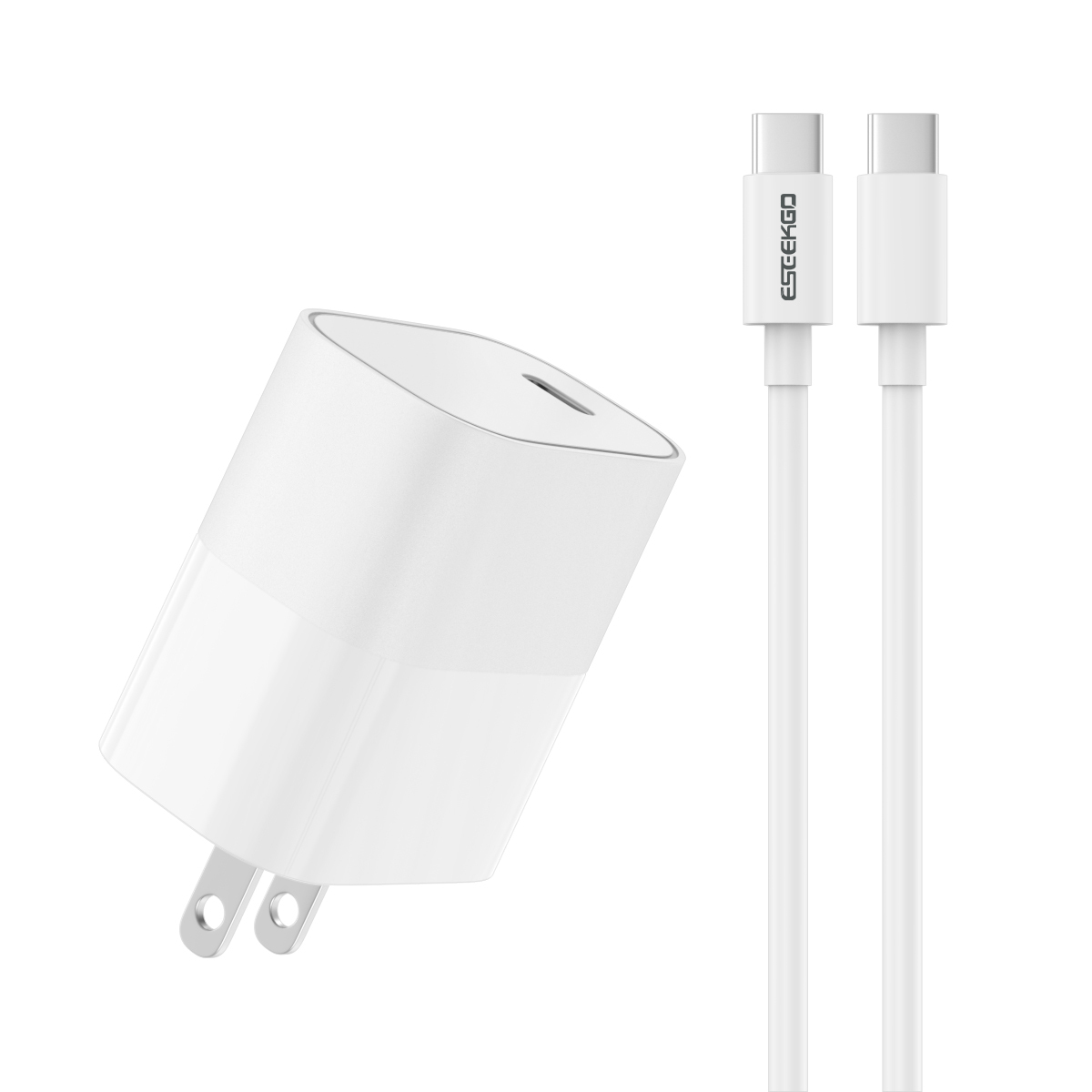 ESEEKGO T-22UC Fireproof PC Travel Adapter With 3.3FT Type-C To Type-C Fast Charging Cable（20W / US）