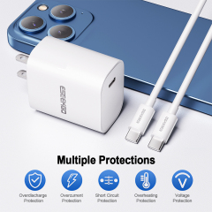 ESEEKGO T-22UC Fireproof PC Travel Adapter With 3.3FT Type-C To Type-C Fast Charging Cable（20W / US）