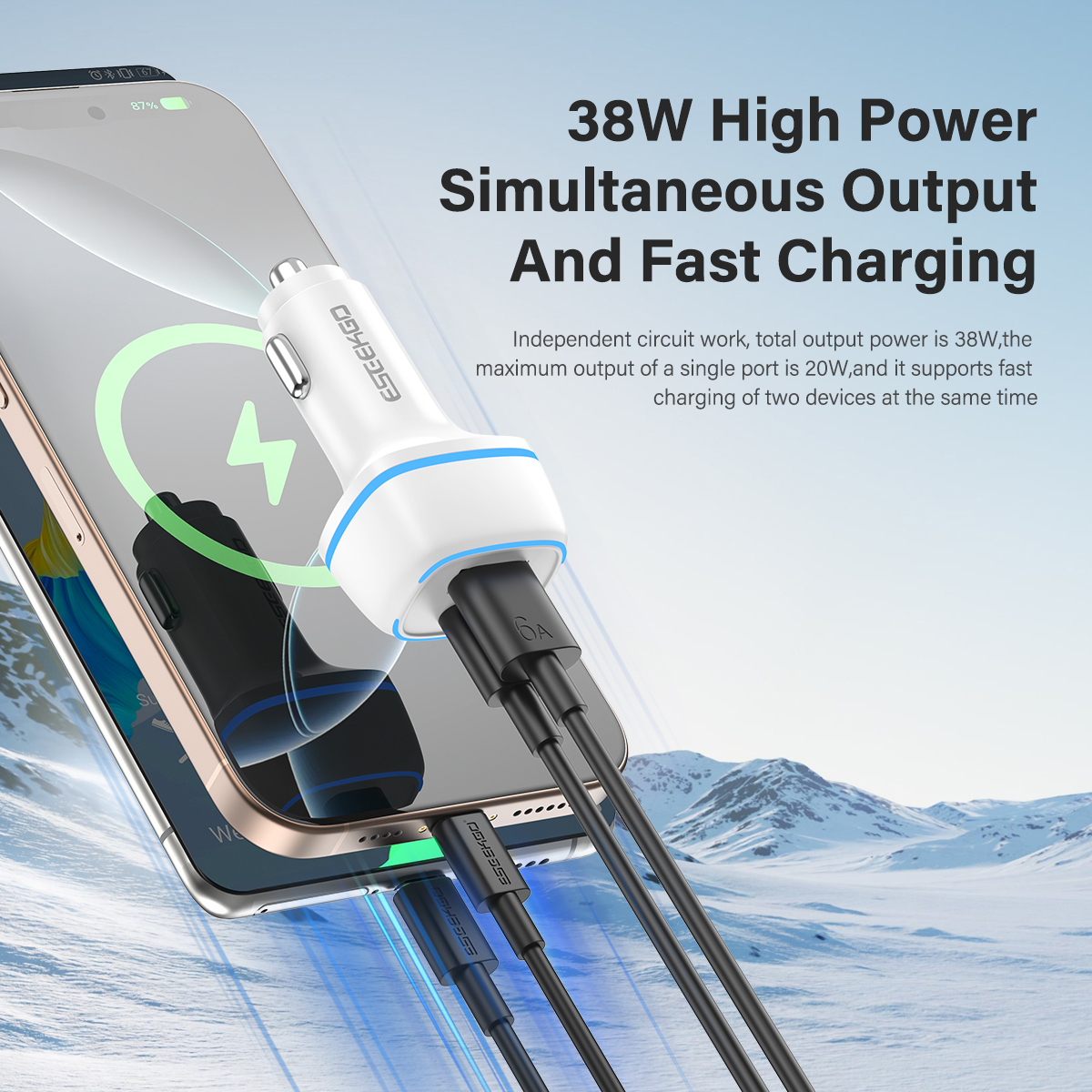 ESEEKGO C-15BT 38W LED QC3.0+PD20W Car Charger