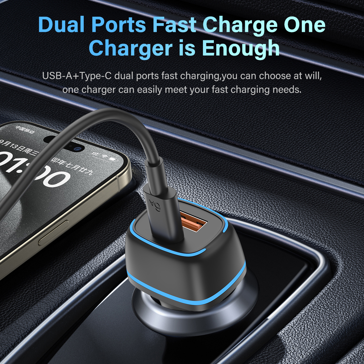 ESEEKGO C-15BK 38W LED QC3.0+PD20W Car Charger