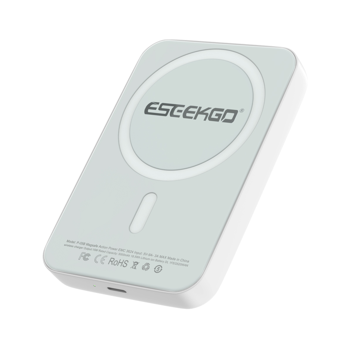 ESEEKGO P-05B 5000mAh 15W Magnetic Wireless Power Bank & 1.3FT USB-C To C Charging Cable