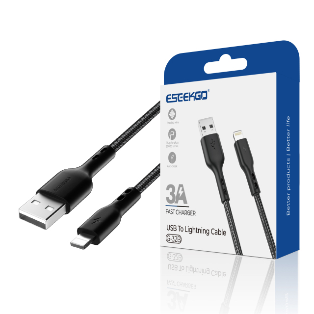 ESEEKGO G-32B Nylon Braided 3.0A 4FT USB to 8 PIN Data Cable