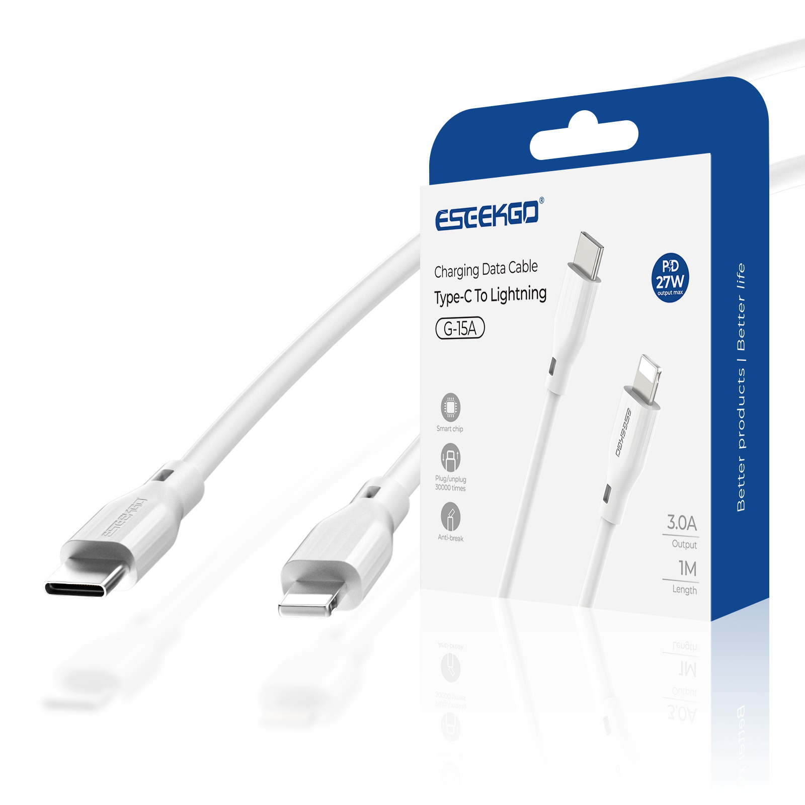 ESEEKGO G-15A 3.0A 3.3FT Type-C to 8 PIN Data Cable