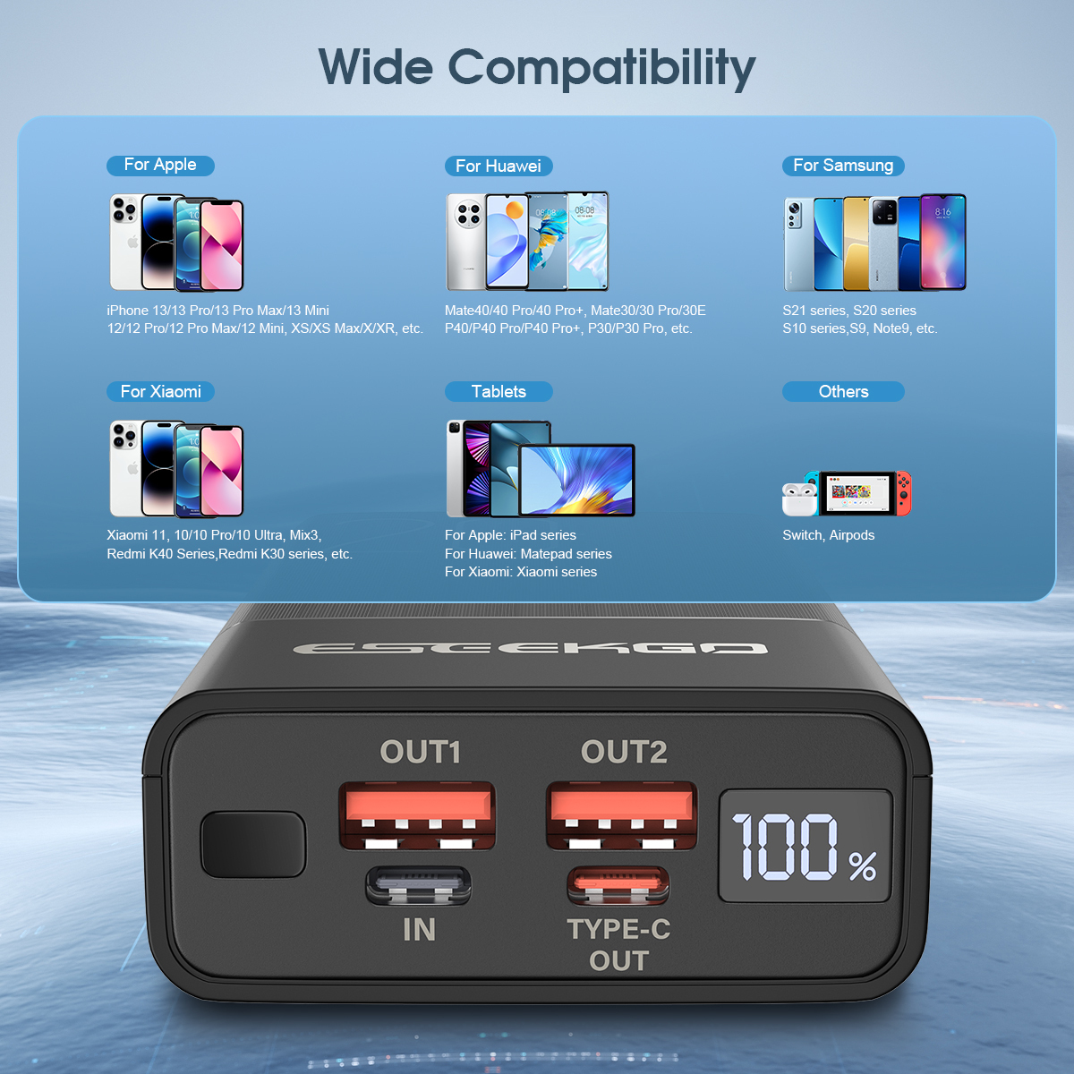 ESEEKGO P-20B 20000mAh PD20W+22.5W Digital Display  Power Bank & 1.3FT USB-C To C Charging Cable