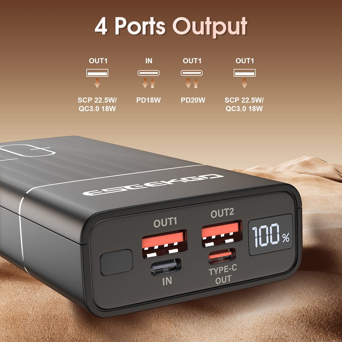ESEEKGO P-20B 20000mAh PD20W+22.5W Digital Display  Power Bank & 1.3FT USB-C To C Charging Cable