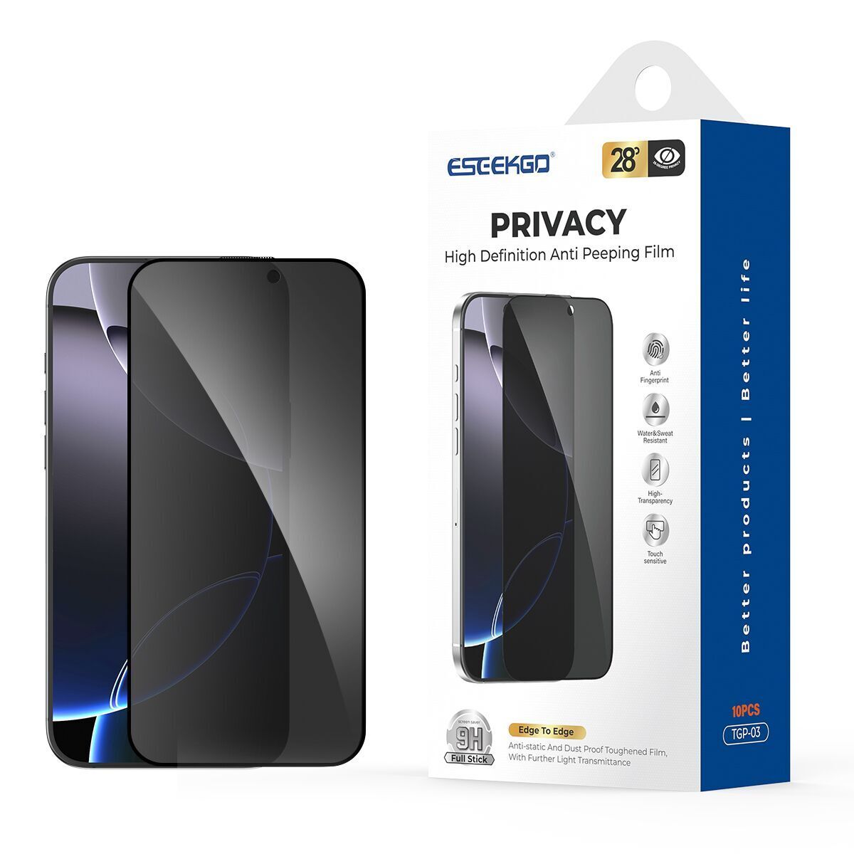 ESEEKGO TGP-03 Privacy Glass Screen Protector Edge to Edge