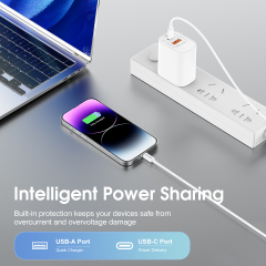 ESEEKGO T-32UL Fireproof PC Travel Adapter With 4FT Type-C To 8 PIN Fast Charging Cable（20W / US / 2 Ports）