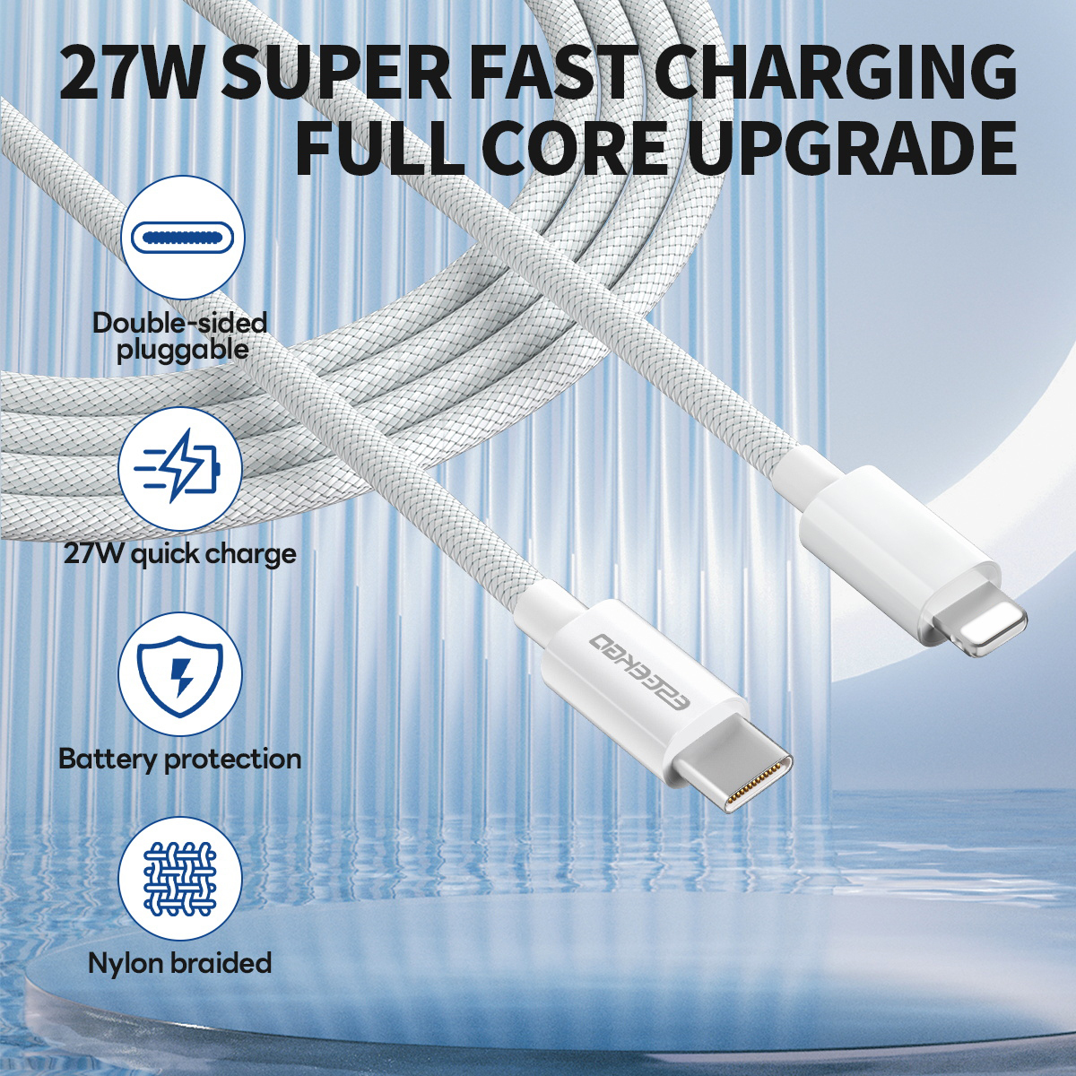 ESEEKGO G-112C Nylon Braided 27W 3.0A 4FT Type-C to 8 PIN Data Cable