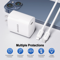 ESEEKGO T-22UL Fireproof PC Travel Adapter With 3.3FT Type-C To 8 PIN Fast Charging Cable（20W / US）