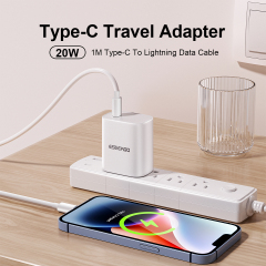 ESEEKGO T-22UL Fireproof PC Travel Adapter With 3.3FT Type-C To 8 PIN Fast Charging Cable（20W / US）