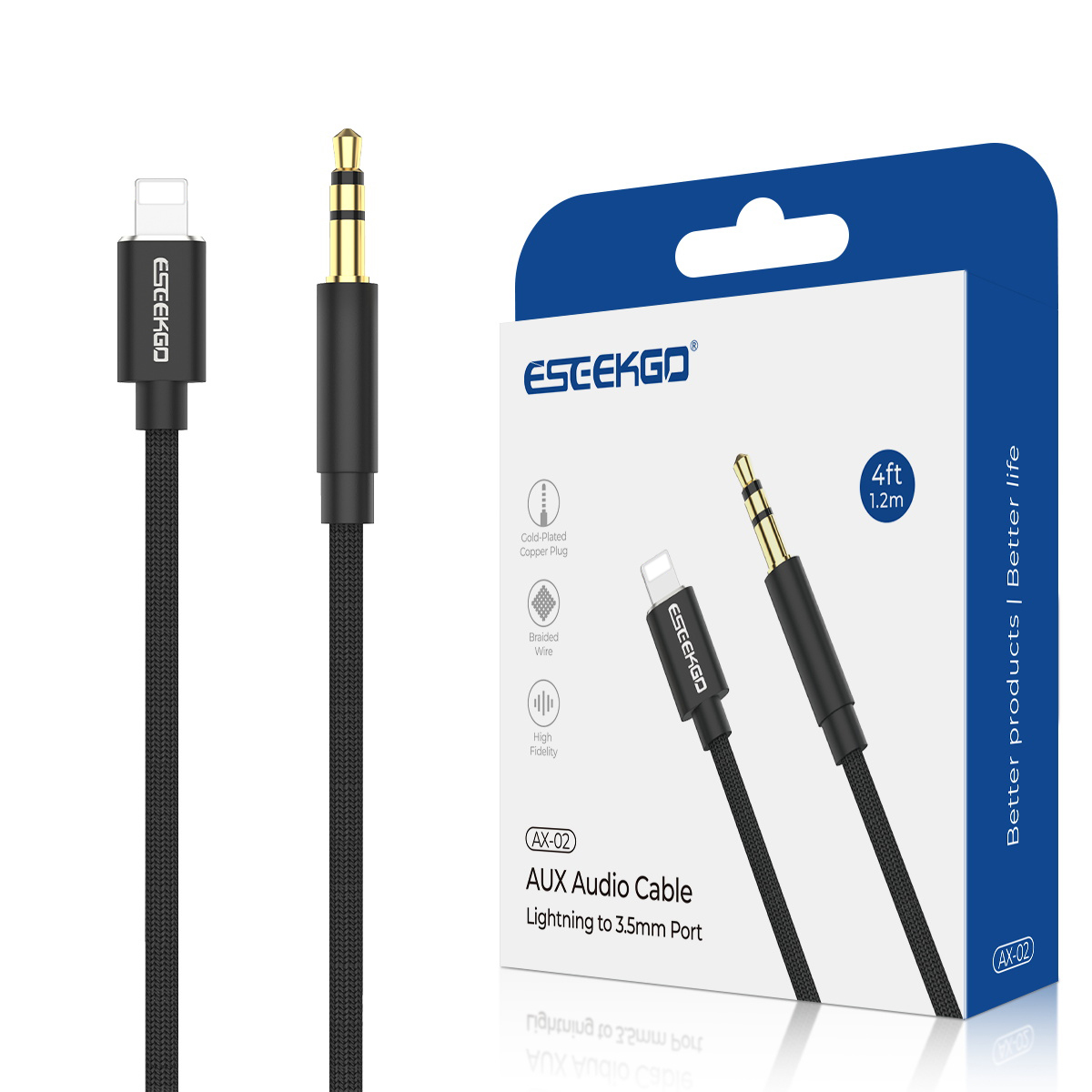 ESEEKGO AX-02 Nylon Braided 4FT Lightning To 3.5mm Audio Cable