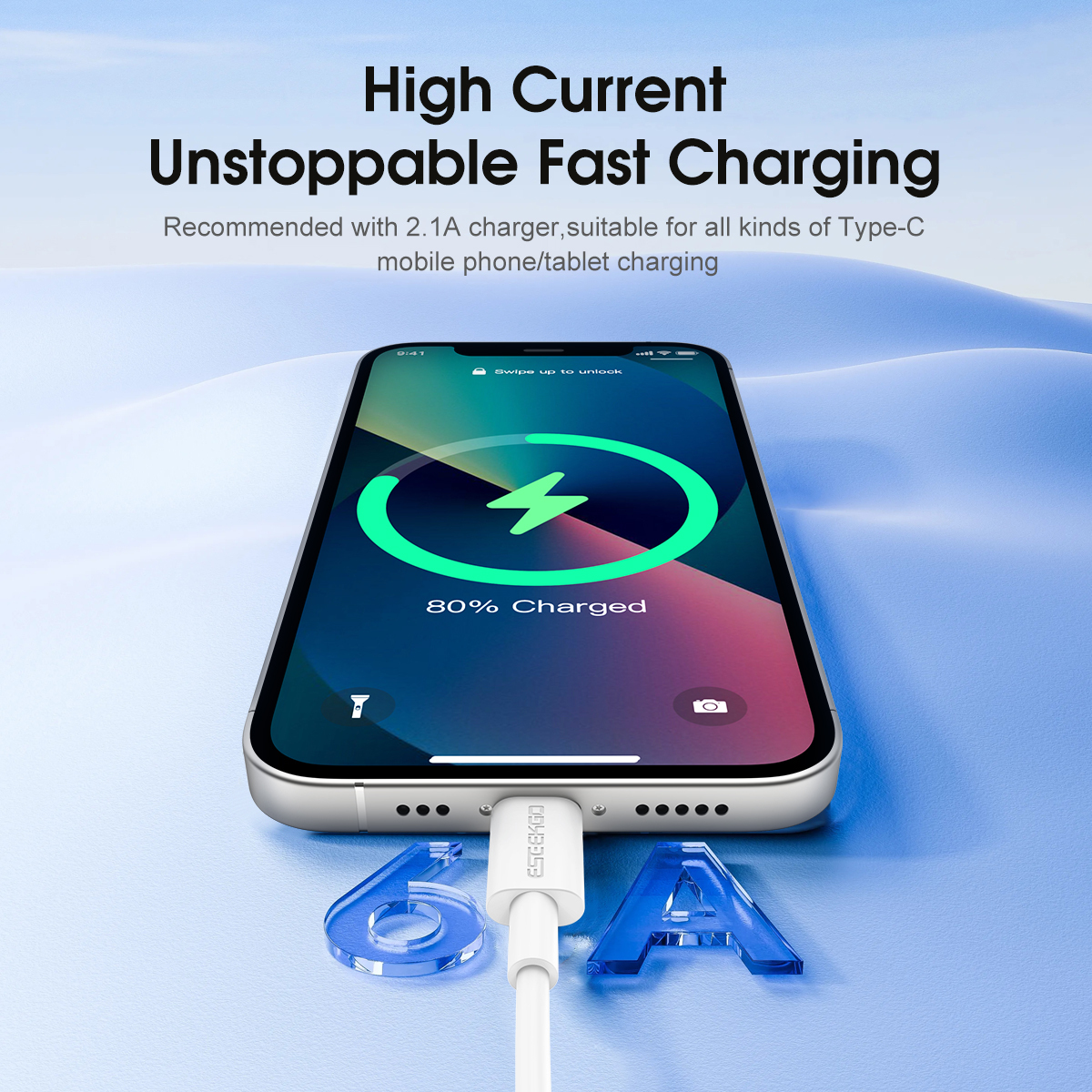 ESEEKGO L-6AL 6A 3.3FT USB To 8 PIN TPE Soft Data Cable
