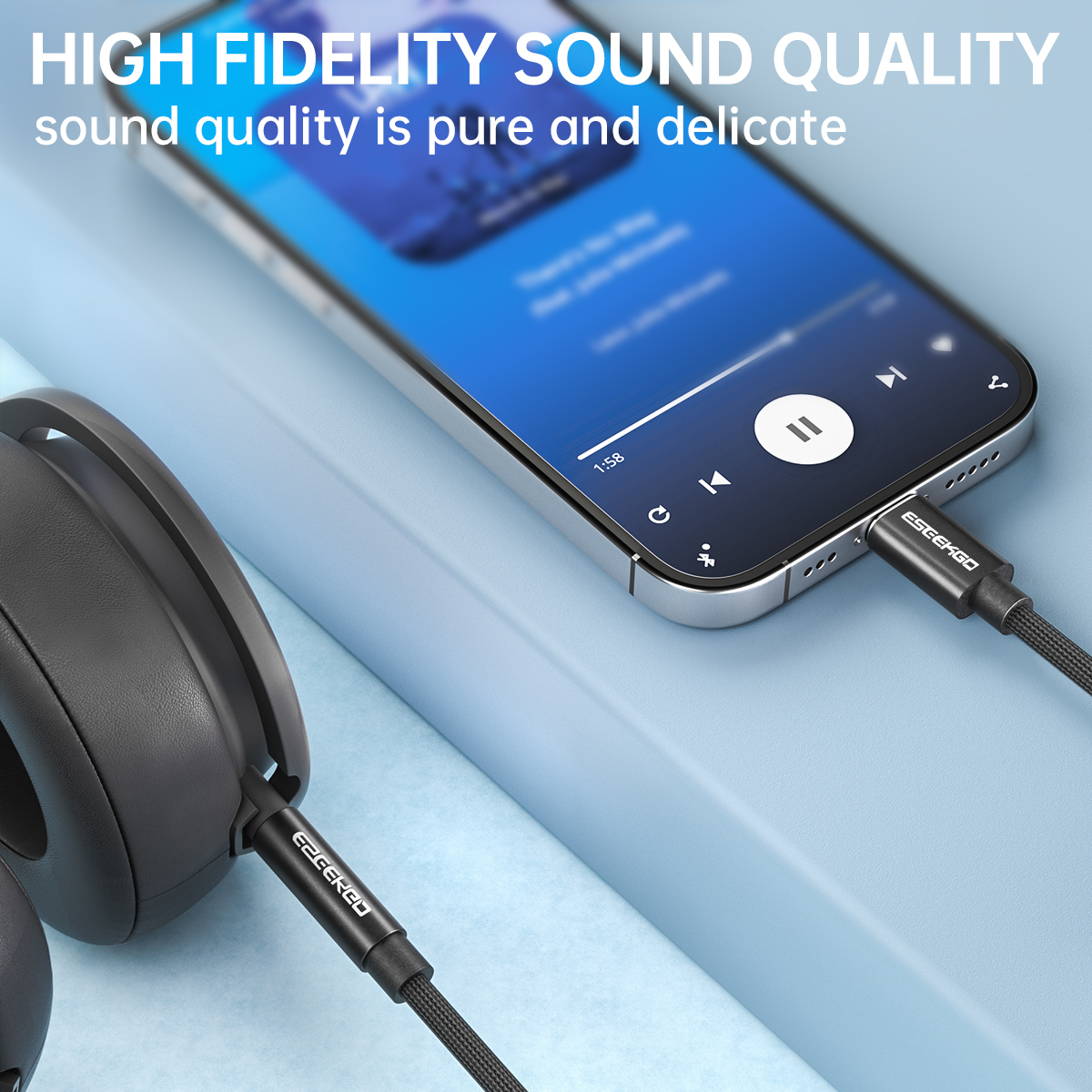 ESEEKGO AX-02 Nylon Braided 4FT Lightning To 3.5mm Audio Cable