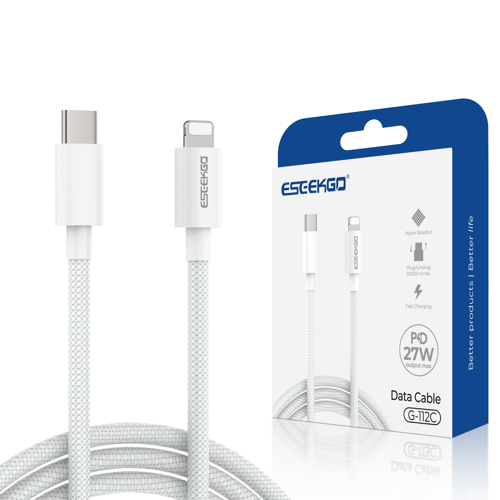 ESEEKGO G-112C Nylon Braided 27W 3.0A 4FT Type-C to 8 PIN Data Cable