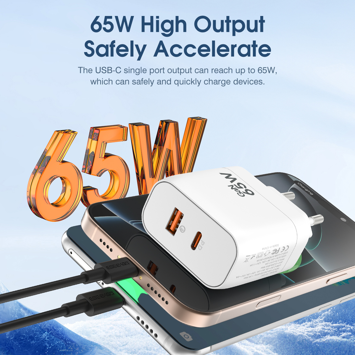 ESEEKGO TE-65C GaN 65W Wall Charger (EU Standard With Two Ports)