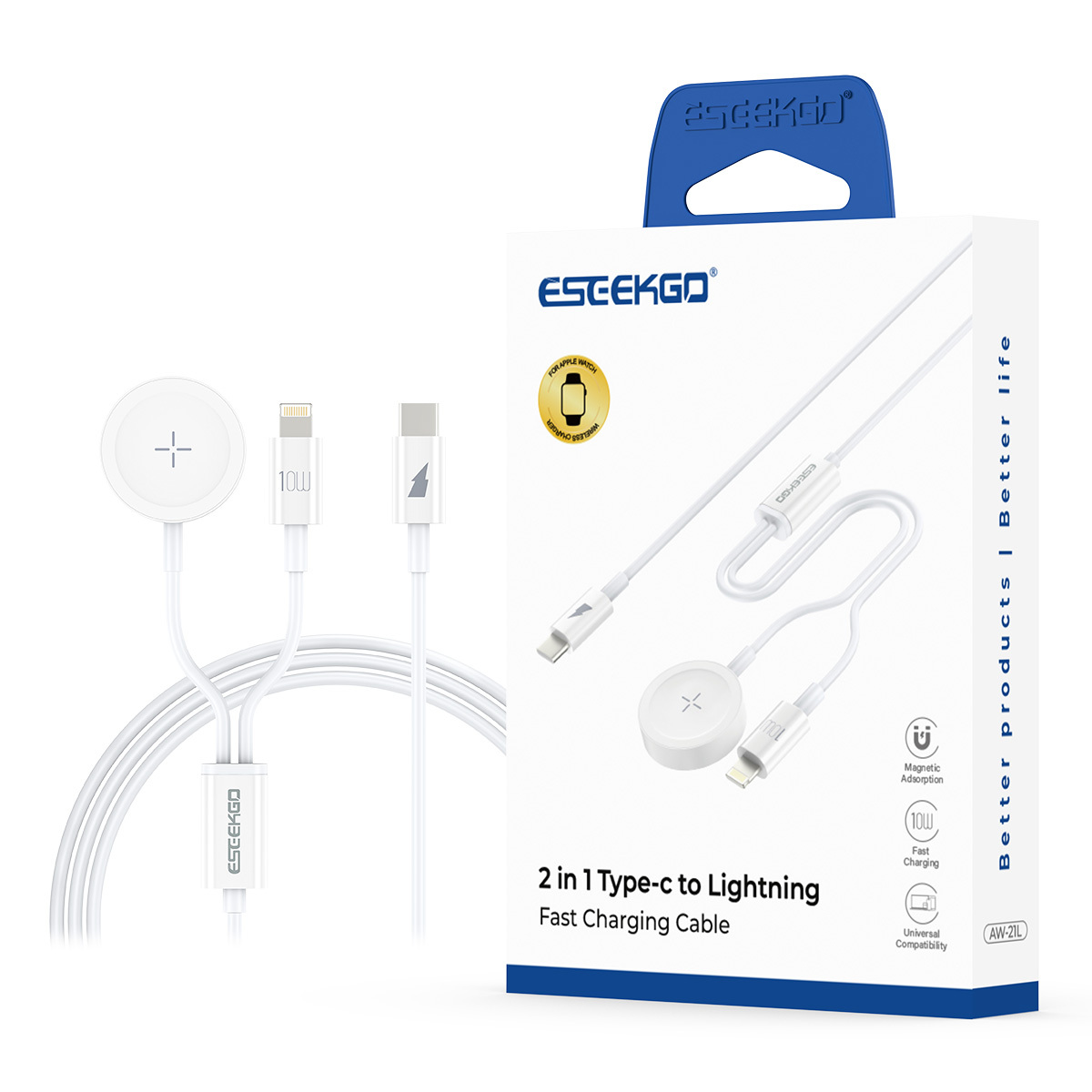 ESEEKGO AW-21L 2 IN 1 Wireless Magnetic Fast Charging For Apple Watch & Type-C To 8PIN Charging cable