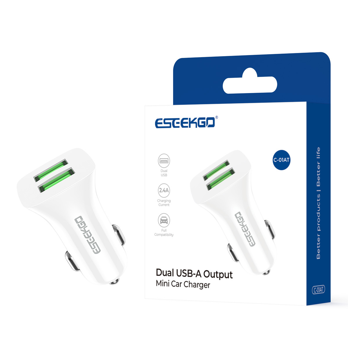 ESEEKGO C-01AT  Dual USB-A Output Mini Car Charger