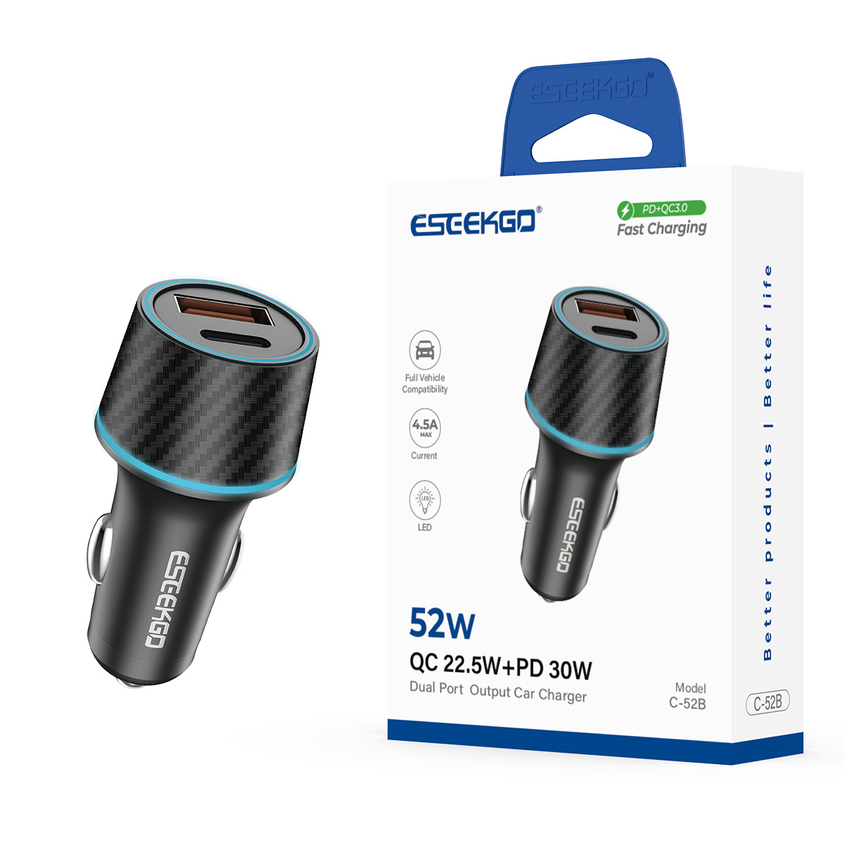 ESEEKGO C-52B 52.5W QC22.5W+PD30W Car Charger