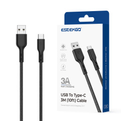 ESEEKGO G-3BC Nylon Braided 3.0A 3M（10FT） USB to Type-C Data Cable