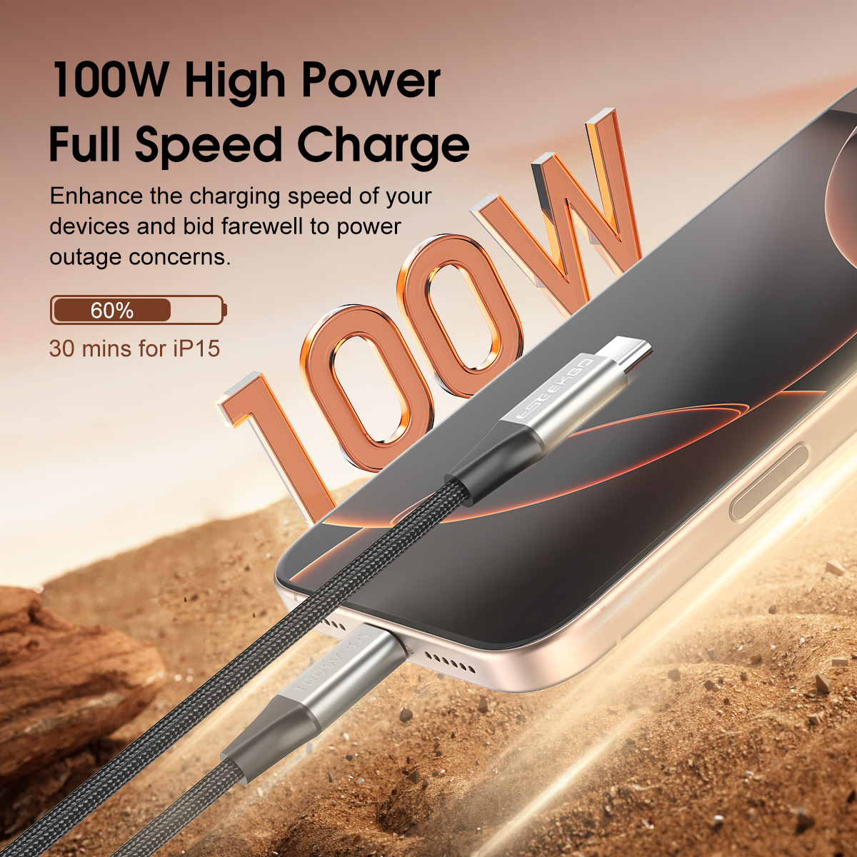 ESEEKGO ES-C300  USB-C To USB-C 100W/5A 3M/10FT Data Cable