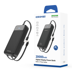 ESEEKGO P-22B PD20W 20000mAh Power Bank With Built-in 3 Cable
