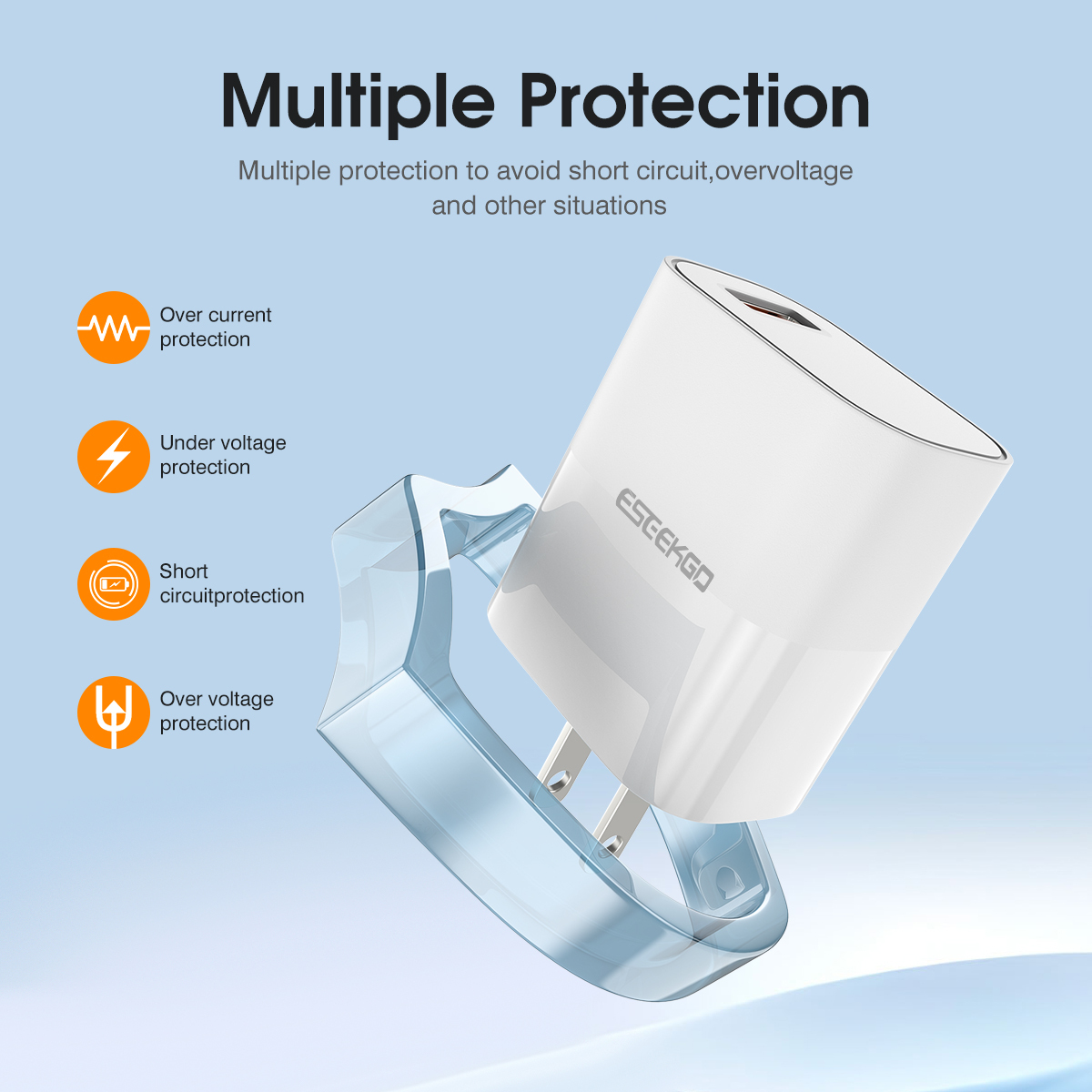 ESEEKGO T-12UA Fireproof PC Travel Adapter（18W / US）