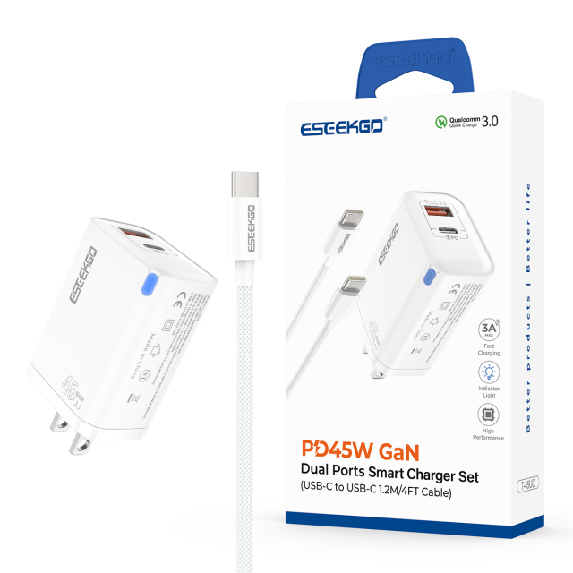 ESEEKGO T-45UC PD45W GaN Dual Ports Smart Charger Set